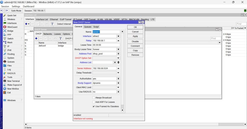 DHCP SERVER configuration snippet