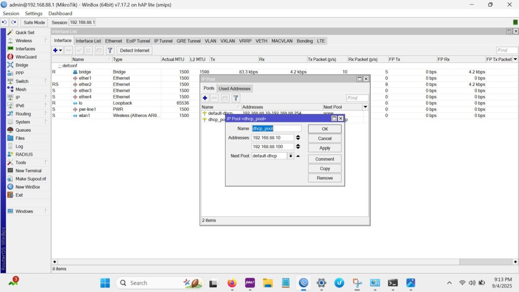 IP pool on Mikrotik RB941 Snippet